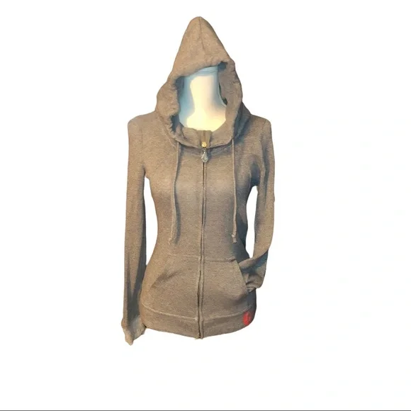 Women’s Volcom Heather-Gray Zip-Up Hoodie w/ a Raised Neck - Picture 2 of 16